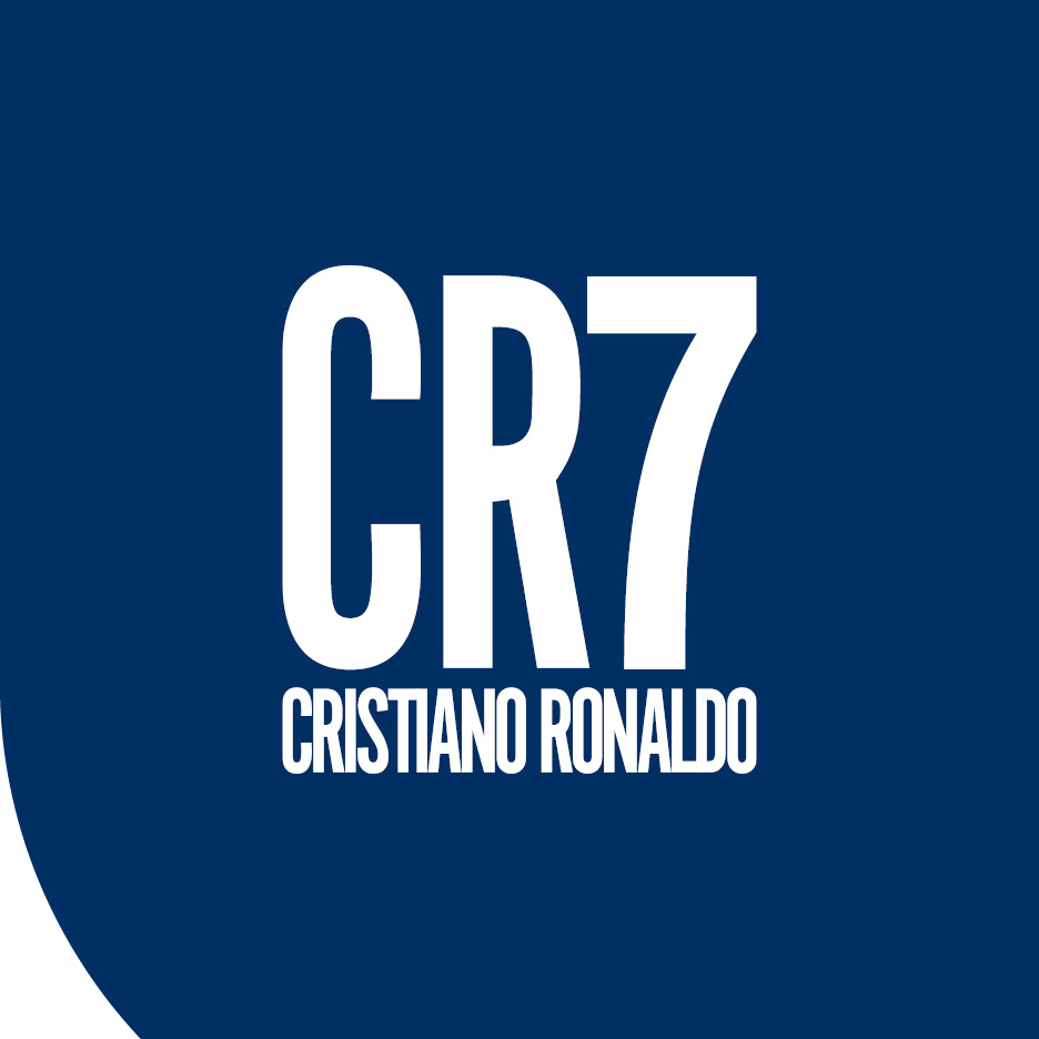 CR7 logo with the name Cristiano Ronaldo below it, on a blue background.