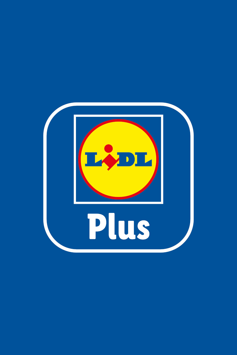 Blue background with a white outlined square containing a yellow circle logo and the word 'Plus'.